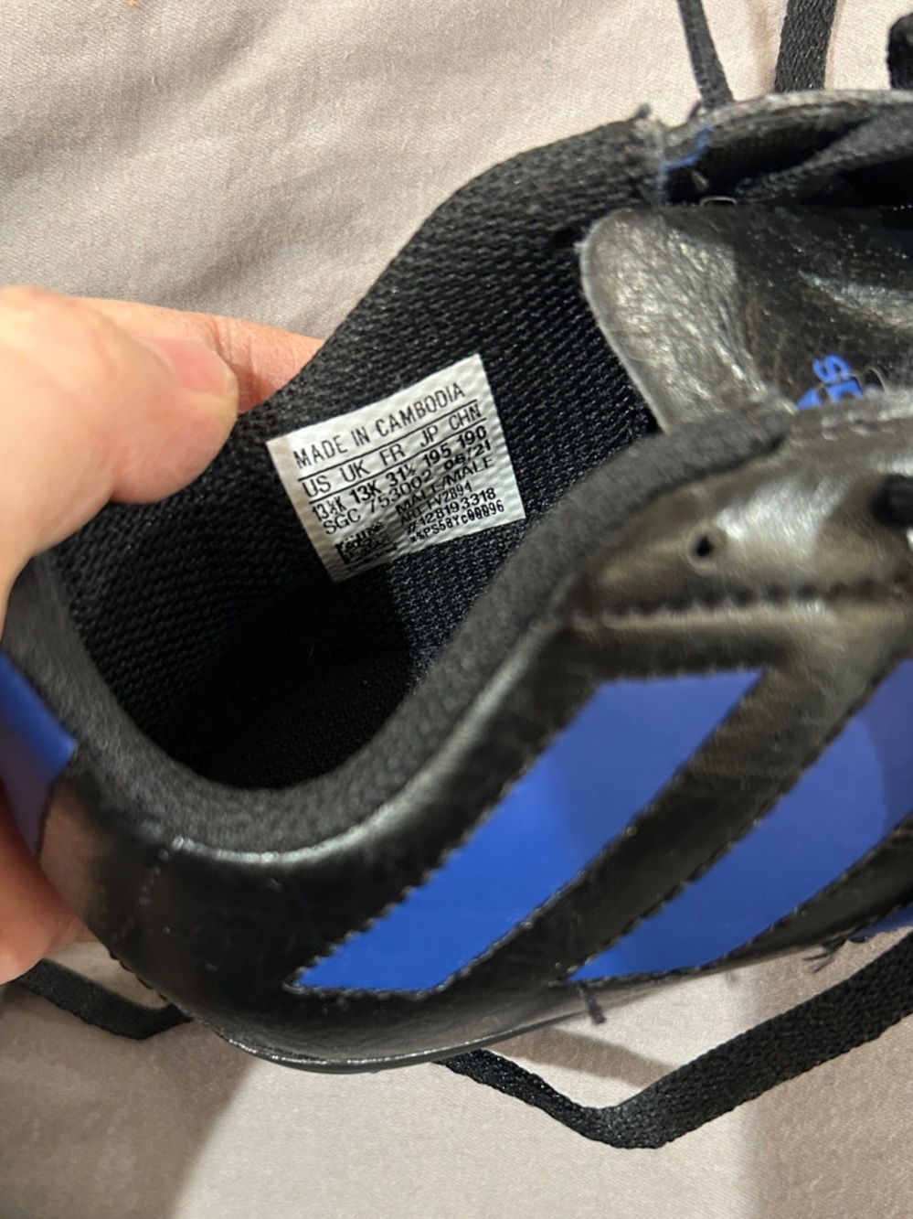 adidas Black Soccer Shoes with Blue Stripes - Picture 3 of 4